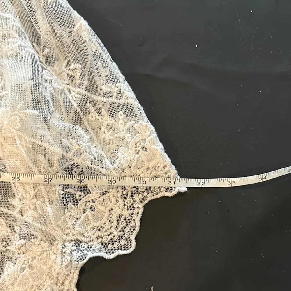 Cherry Pink Cream Lace Embroidered Pancho Style Sheer Blouse - Picture 6 of 8